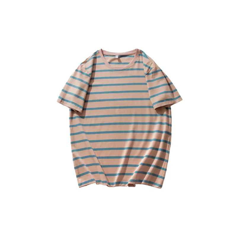 Striped Loose Cotton Blended Fabric T Shirt-0