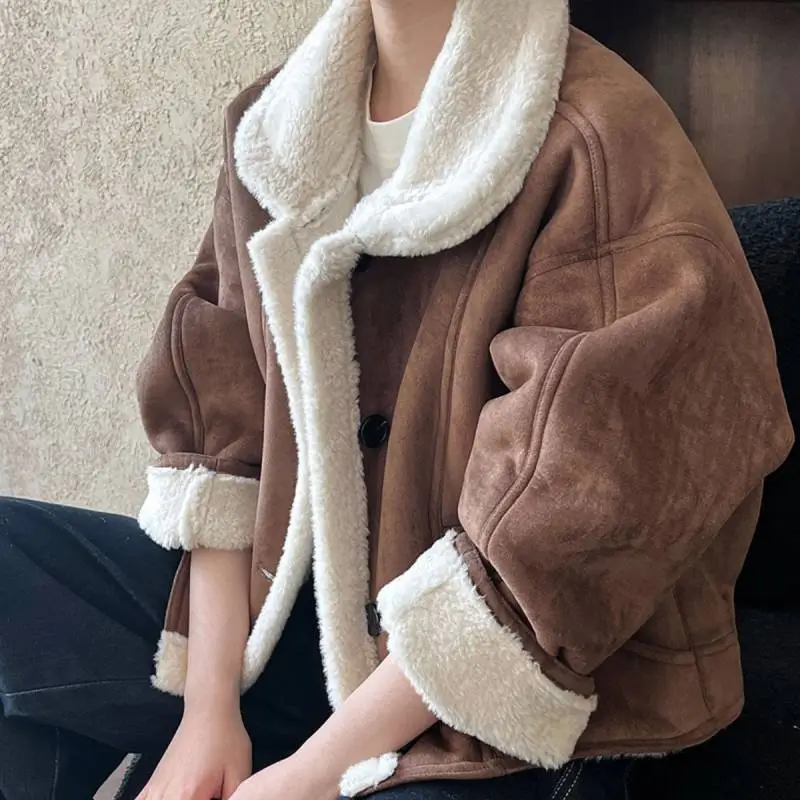 Fashionable Loose Suede Fabric Jacket-1