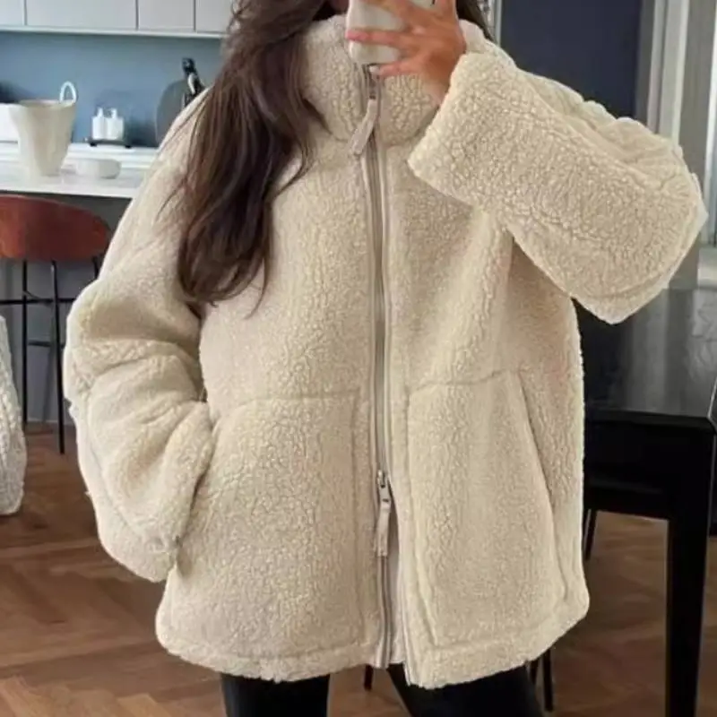 Fashionable Loose Velvet Jacket Women-3
