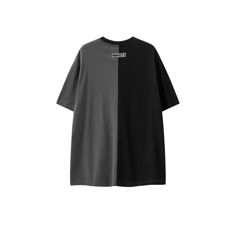 High Street Necklace Color Collision Splicing Design Short Sleeved T Shirt-1