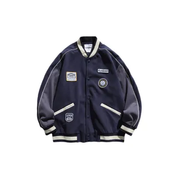 Contrast Spliced Collar Loose Baseball Suit Jacket