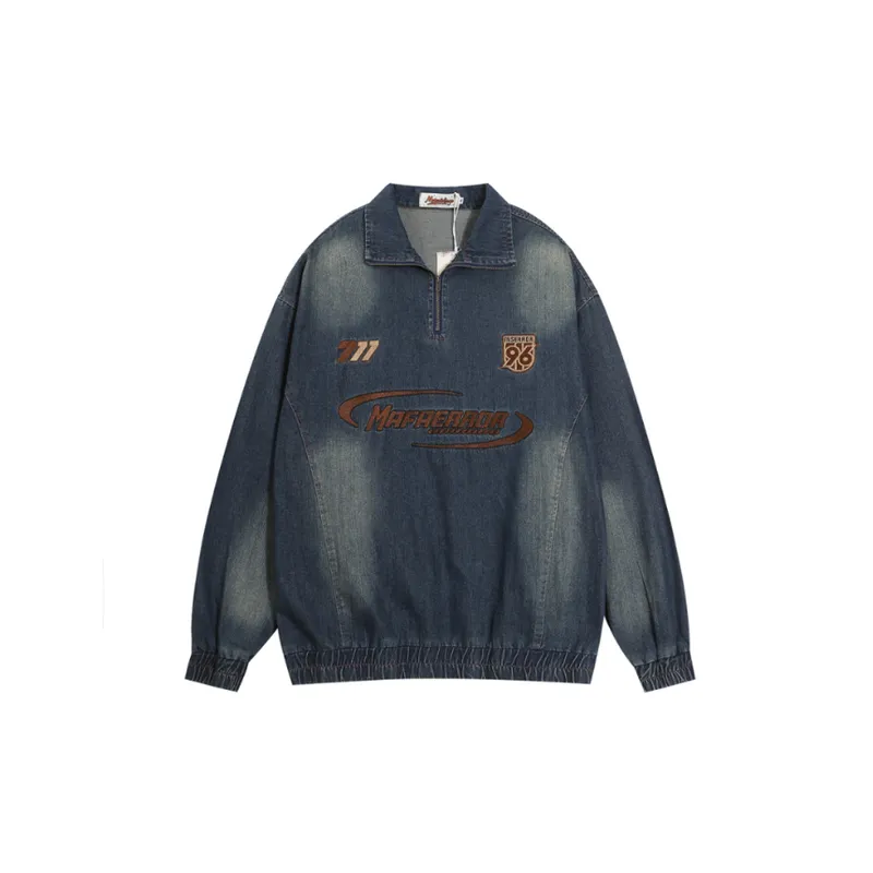 Retro Embroidery Loose Polo-2