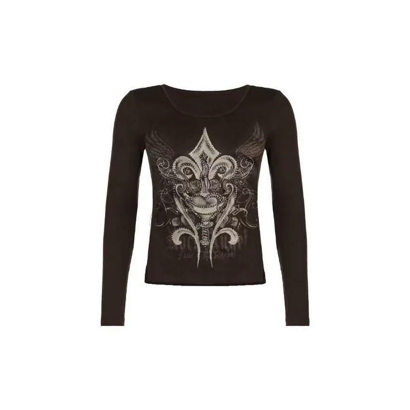 Casual Print Long Sleeve T Shirt Women-0