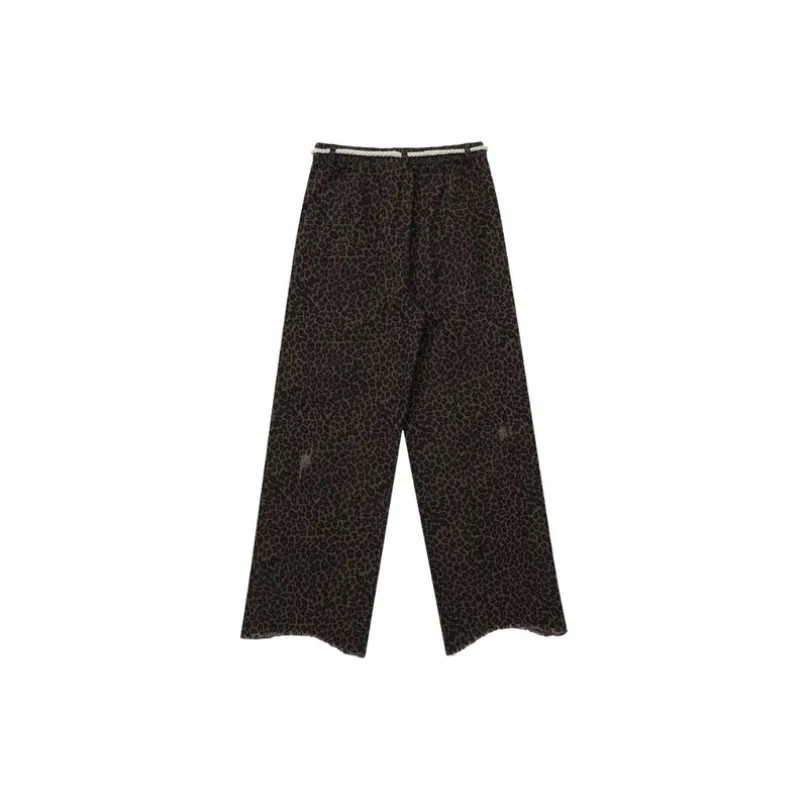 Destruction V Edge Loose Casual Leopard Print Trousers-1