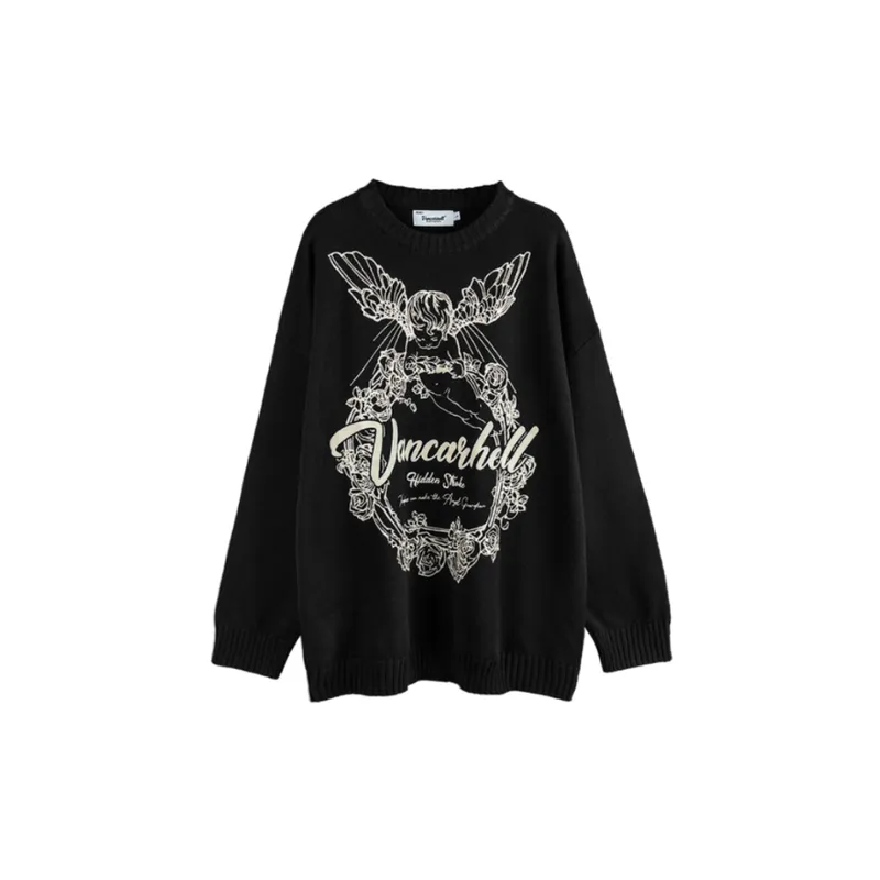 Retro Letter Design Trendy Loose Sweater-4