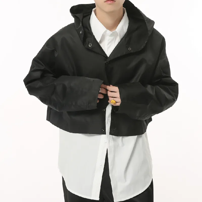 Plain Loose Blended Synthetic Fabrics Jacket-1