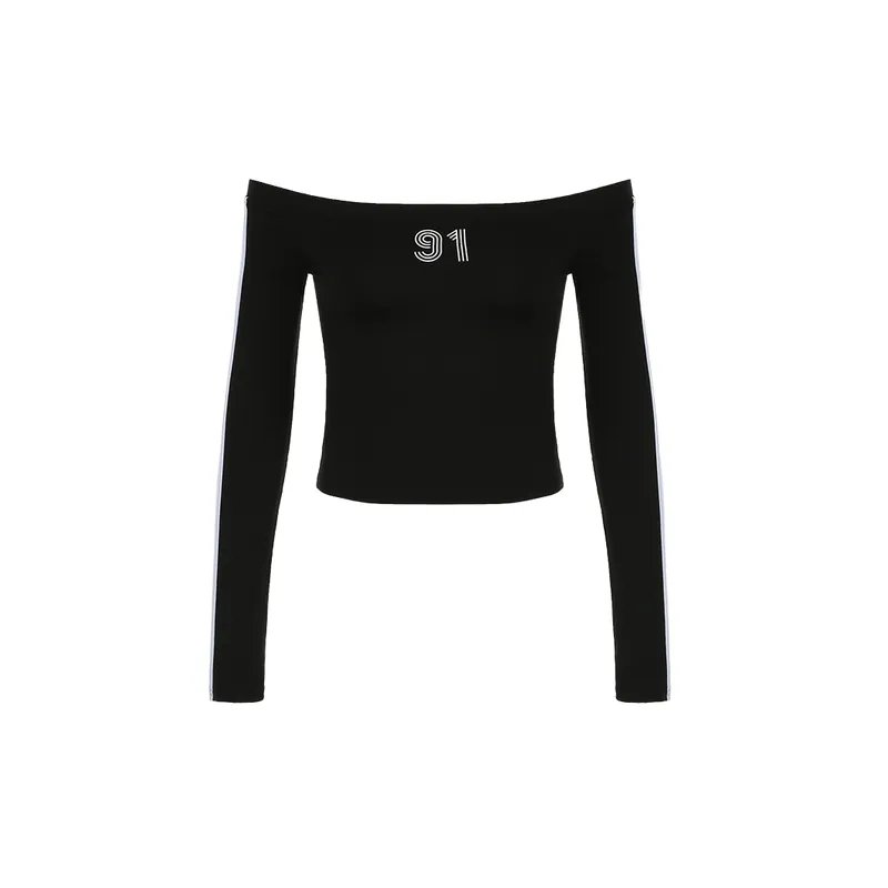 Sporty Print Long Sleeve T shirt Women-0
