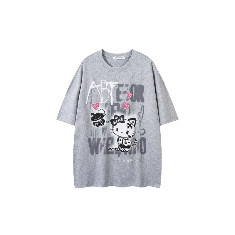 Retro Cartoon Cotton Blended Fabric T Shirt-0