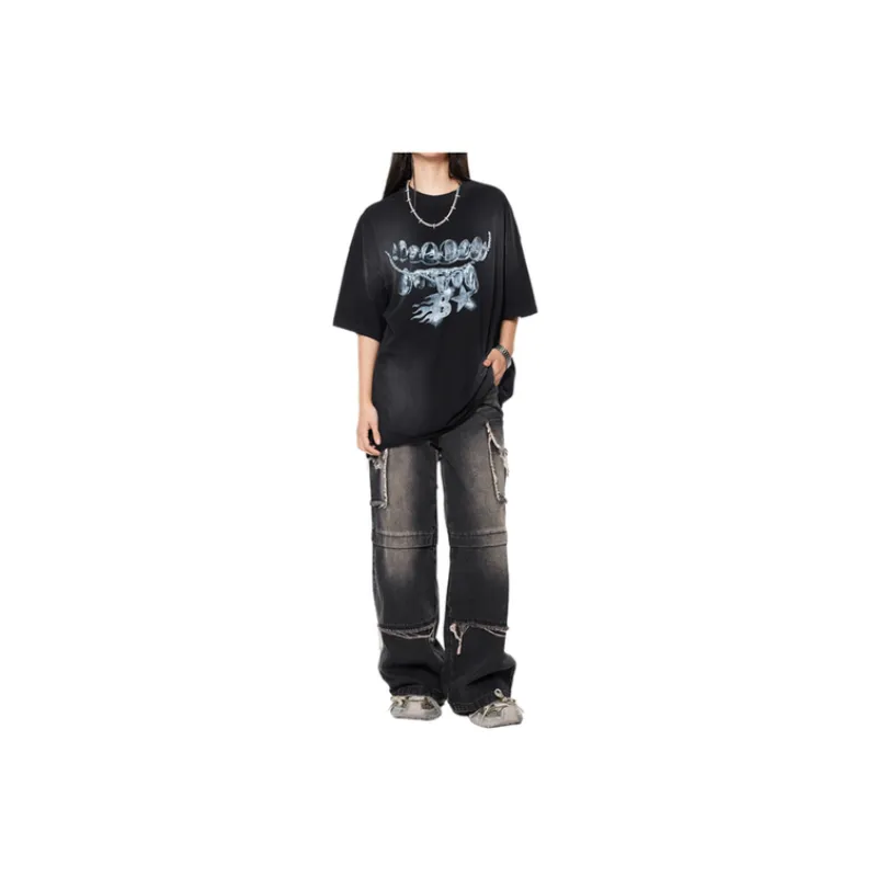 Loose Fashion Washed Brand T Shirt-7