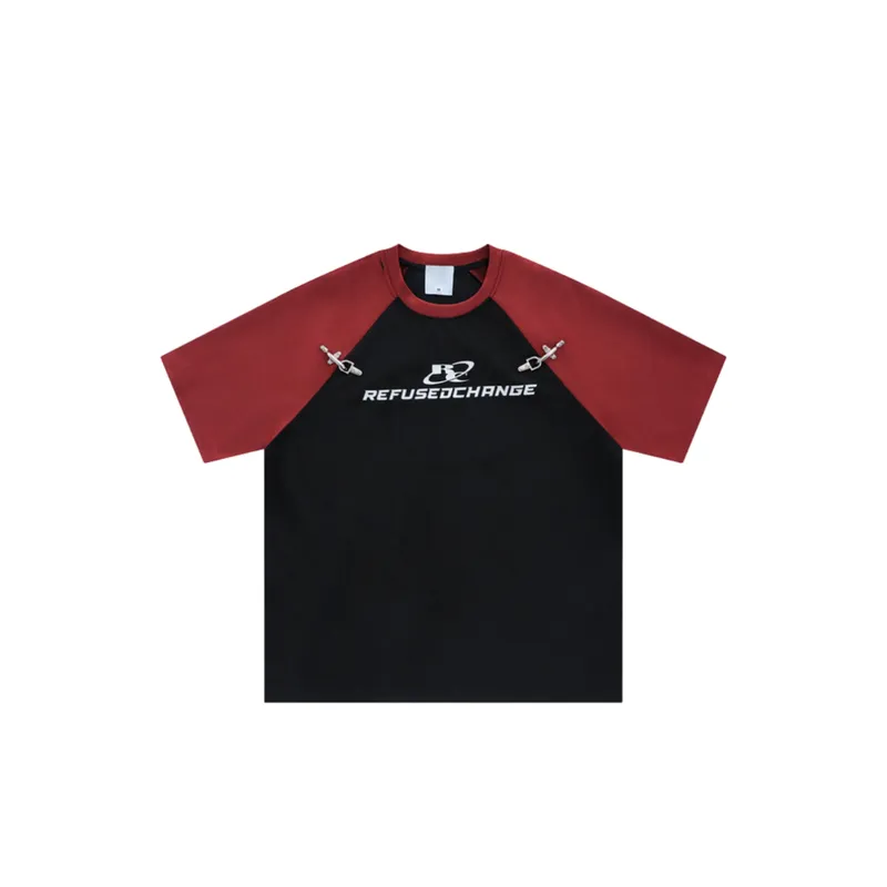 Retro Loose Trendy Stitching Short Sleeved T Shirt-2