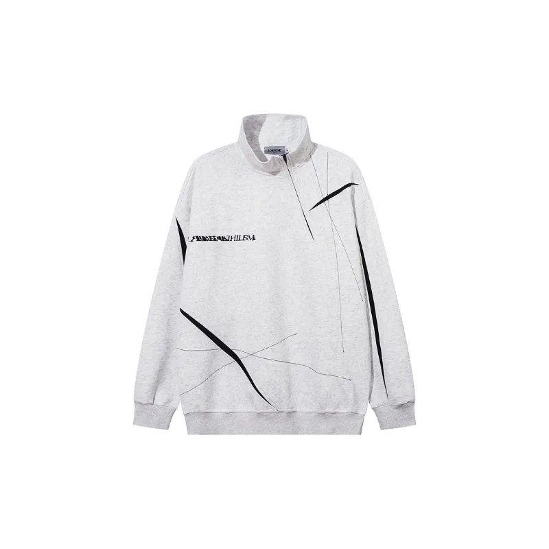 Fashionable Sopped Color Polo Collar Long sleeved Sweatshir-5