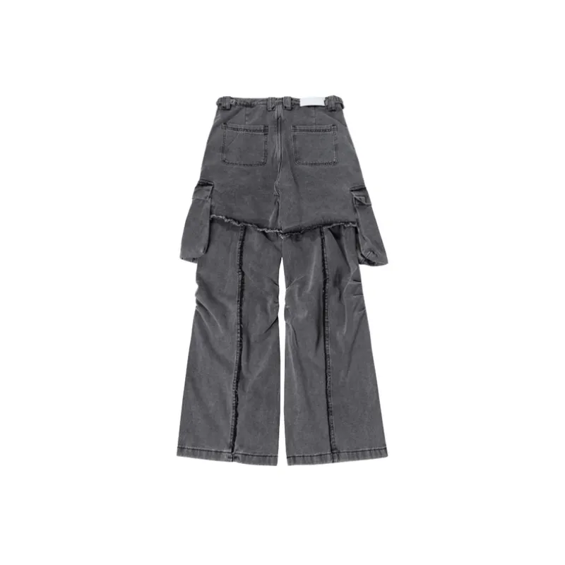 High Street Irregular Niche Design Tooling Denim Pants-1