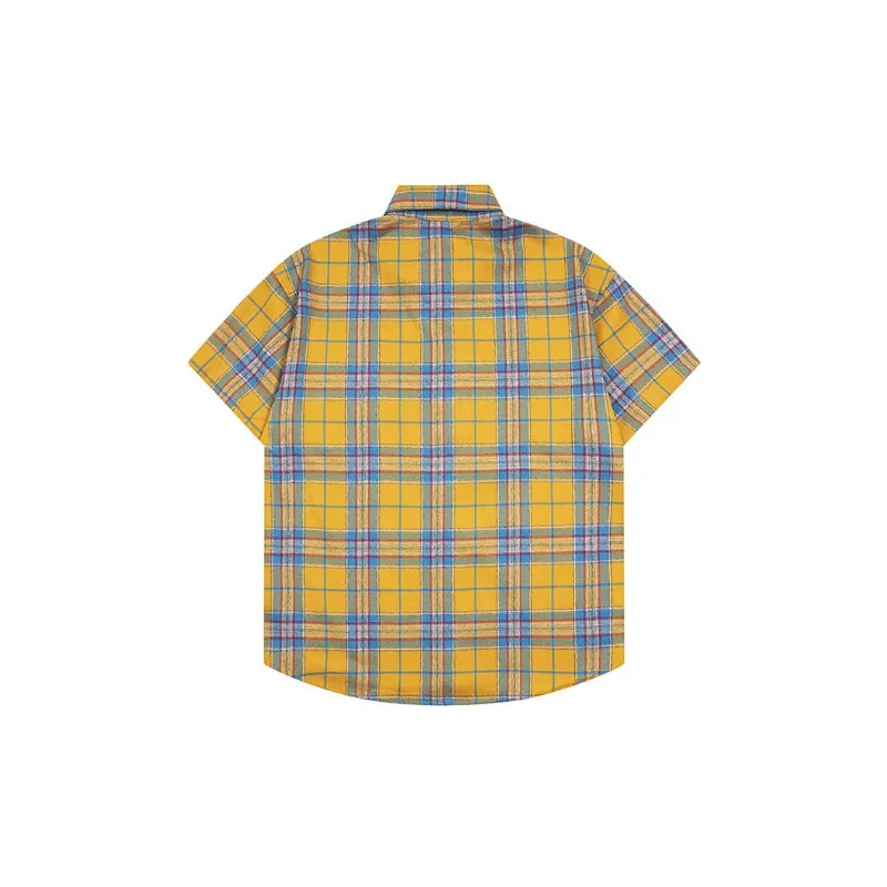 Retro Contrast Color Plaid T Shirt-3
