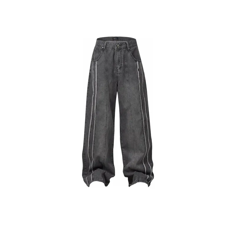 Raw Edge Stripe Design Jeans