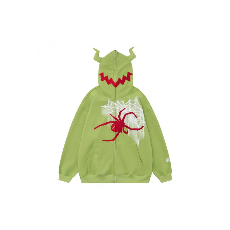 Street Design Sense Letter Embroidered Spider Zipper Cardigan Hoodie