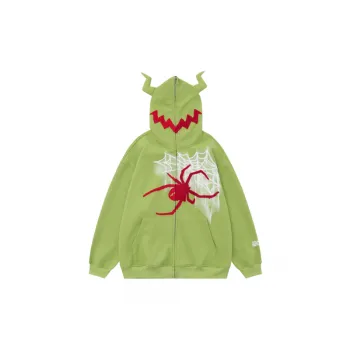 Street Design Sense Letter Embroidered Spider Zipper Cardigan Hoodie