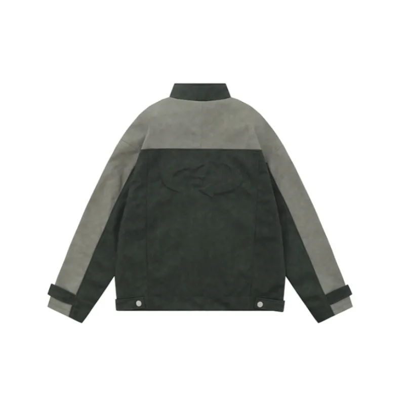 Retro Baseball Stitching Contrast Color Multi Pocket Zipper Pendant Loose Jacket-3