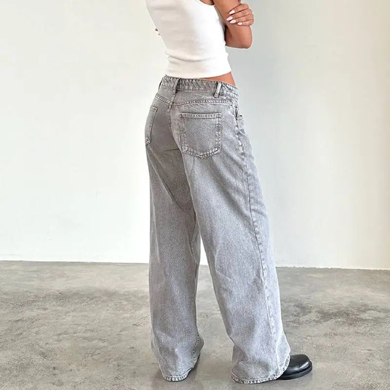 Washed Straight Leg Jeans Women-2