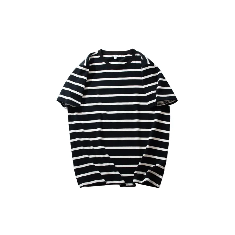 Striped Loose Cotton Blended Fabric T Shirt-4