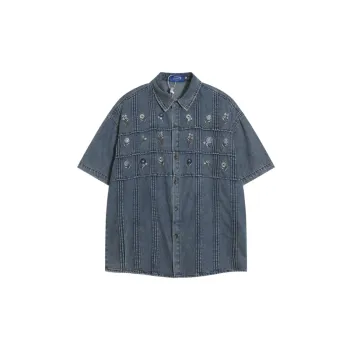 Washed Retro Floral Denim Shirt
