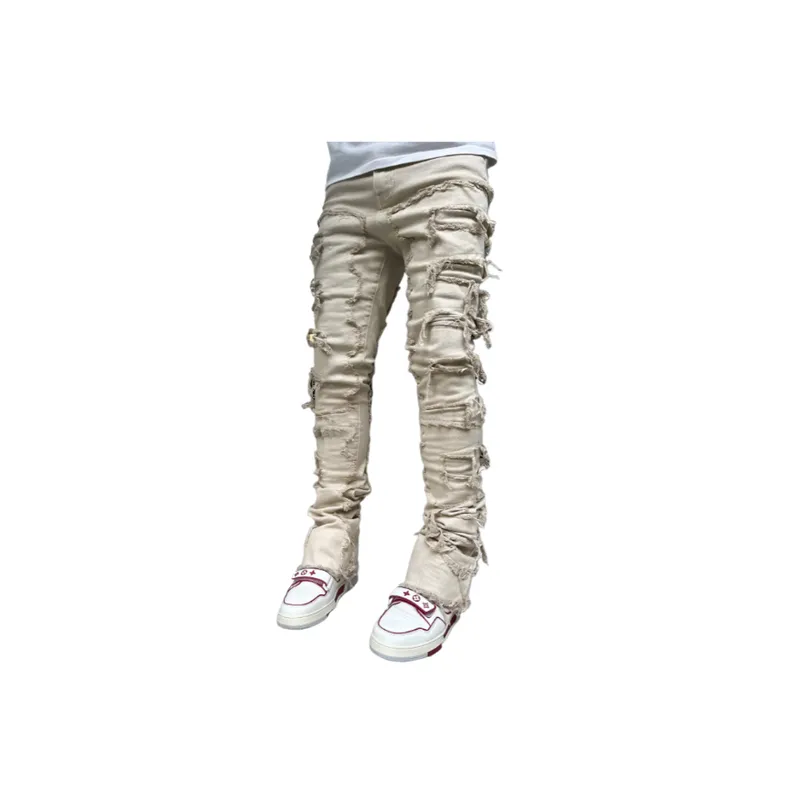 Stretch Patch Denim Straight Pants-8
