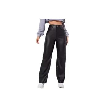 Casual Straight Leg Leather Pants