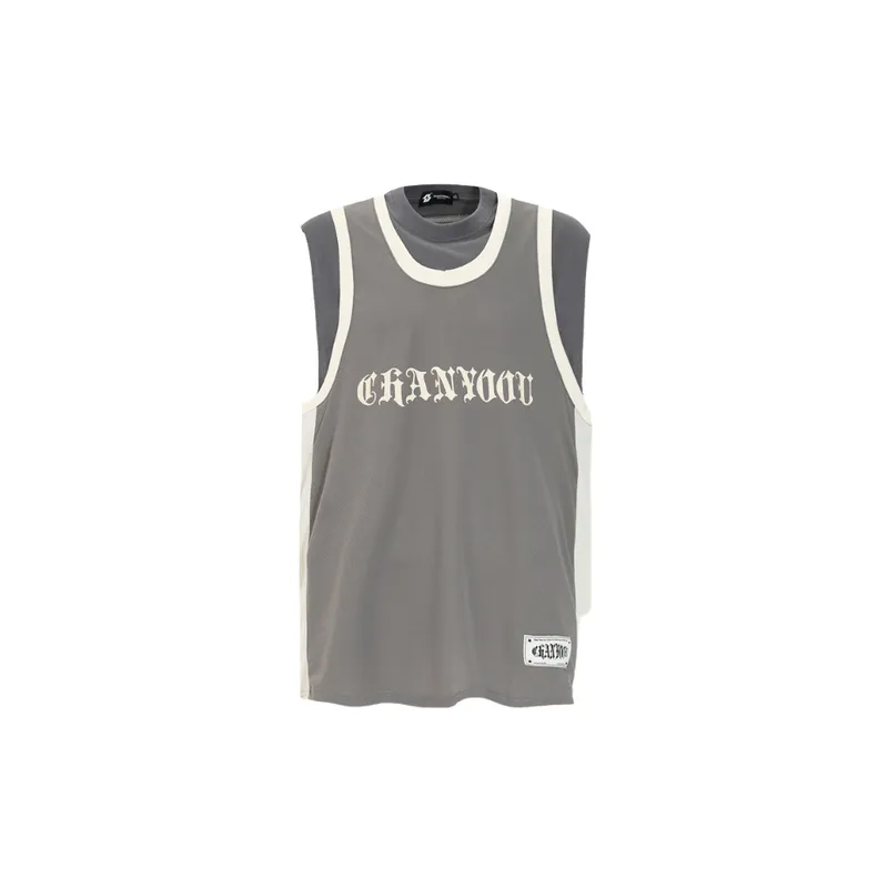 Breathable Mesh Fake Two Piece Letters Printed T Shirt-4