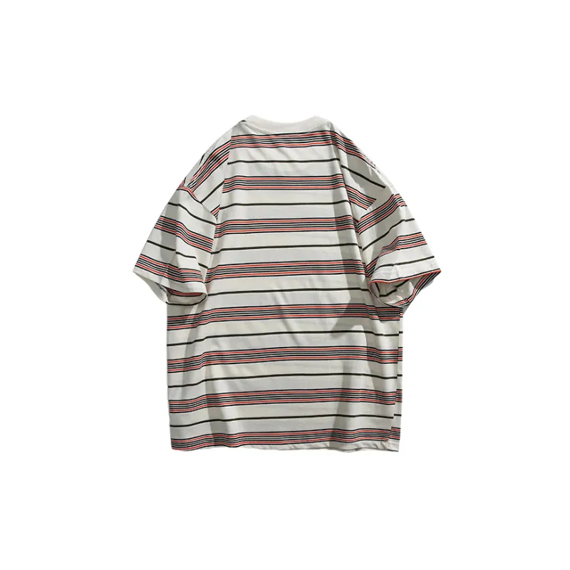Retro Striped Cotton Blended Fabric T Shirt Unisex-1