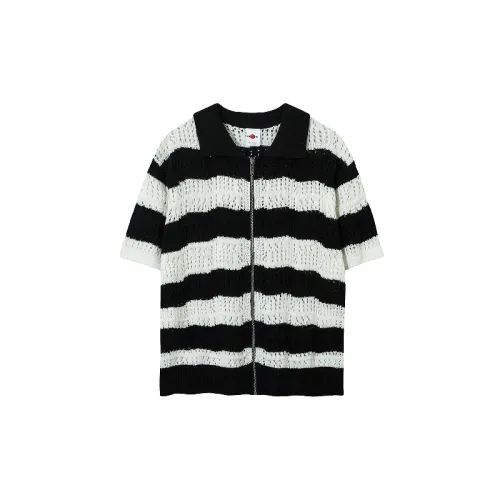 Hollow Out Striped Cotton Blended Fabric T Shirt