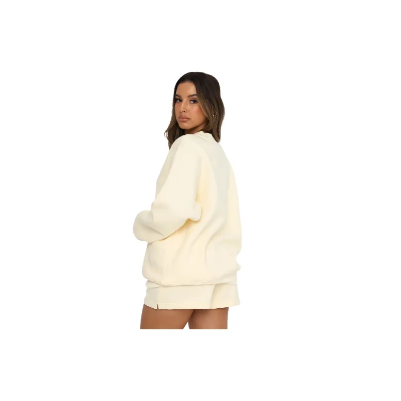 Plain Loose Polyester Sweatshirt Set Women-3