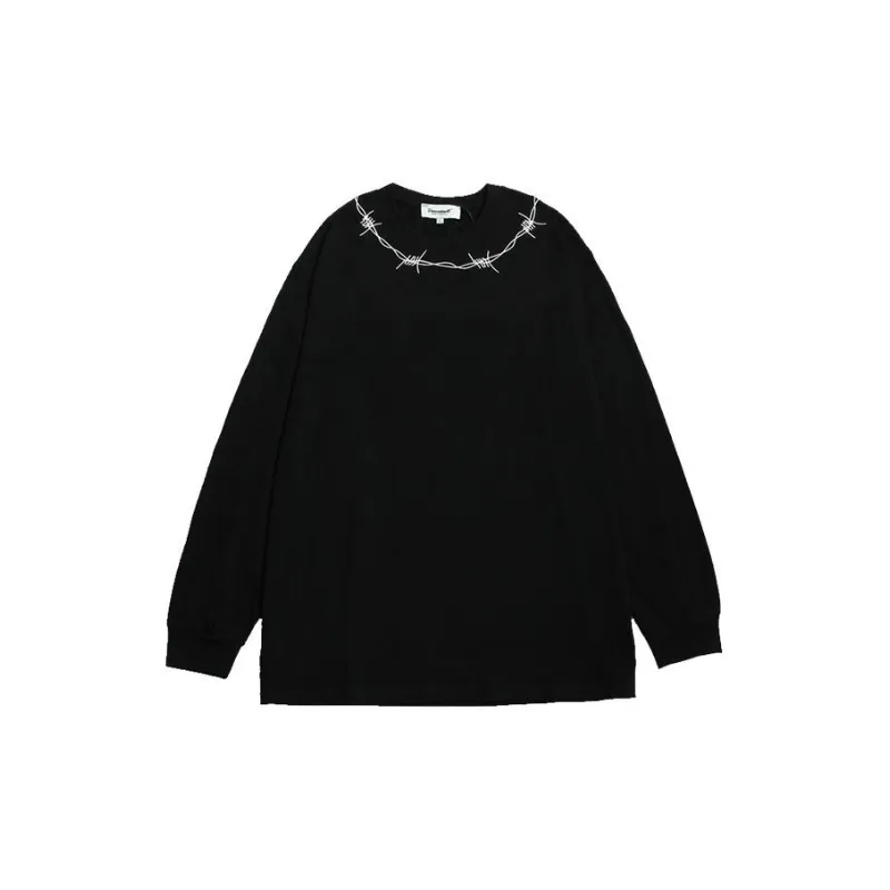 High Street Dark style Loose Long sleeved Retro Briar Nose Printed Top-2