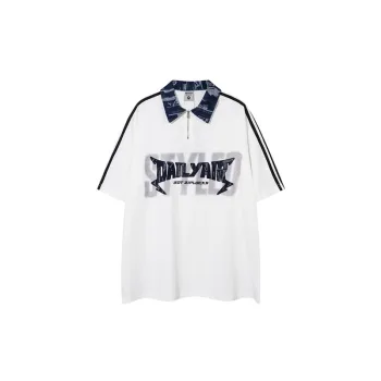 Loose Patchwork Polo Collar Top