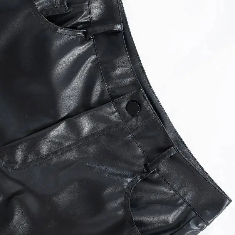 Casual Simple PU Leather Pants Women-2