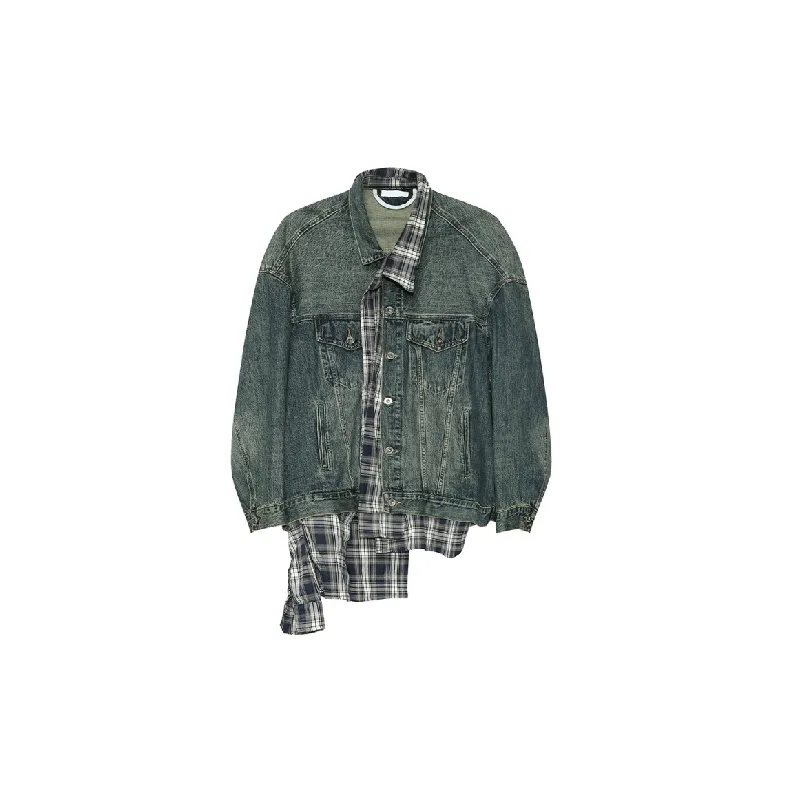 Simple Plaid Denim Jacket-0