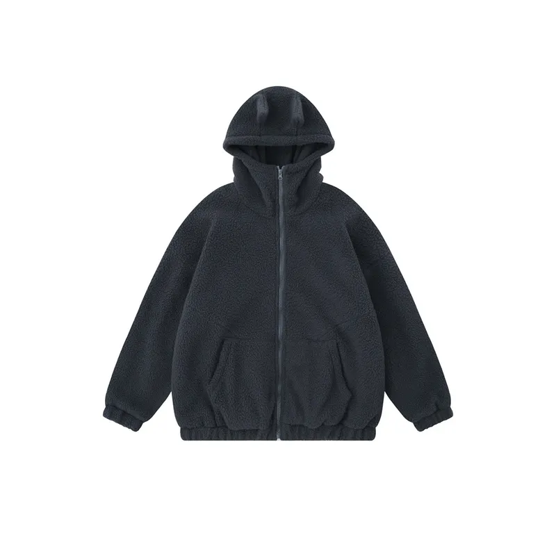 New Simple Solid Color Creative Ear Design Loose Hoodie-0