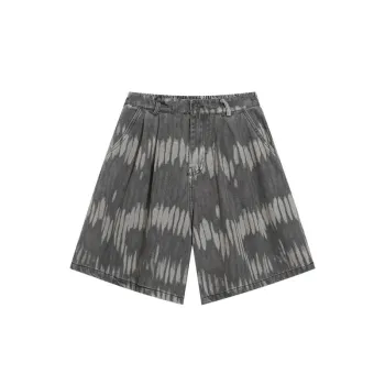 Clashing Tie Dye Striped Denim Shorts