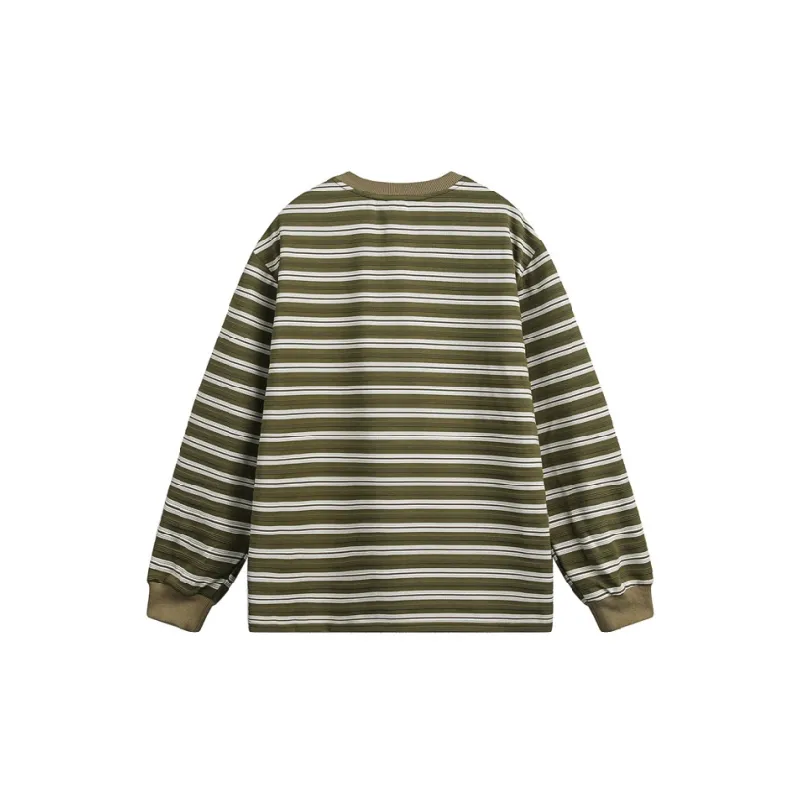 Retro Striped Long Sleeve Blended Synthetic Fabrics T Shirt-7