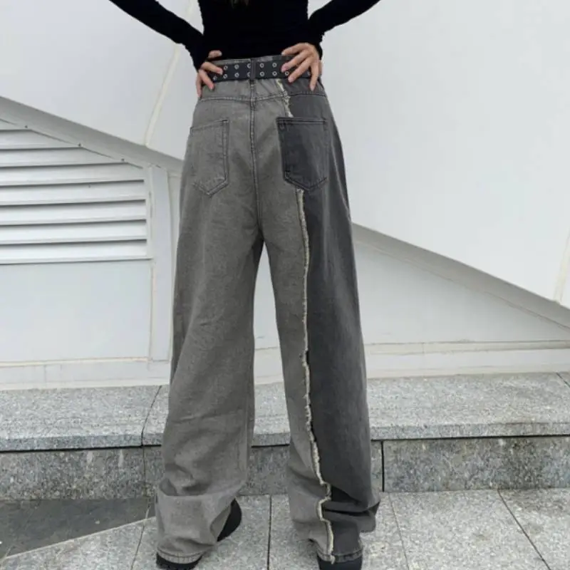 Loose Style Stitching Letter Jeans-3