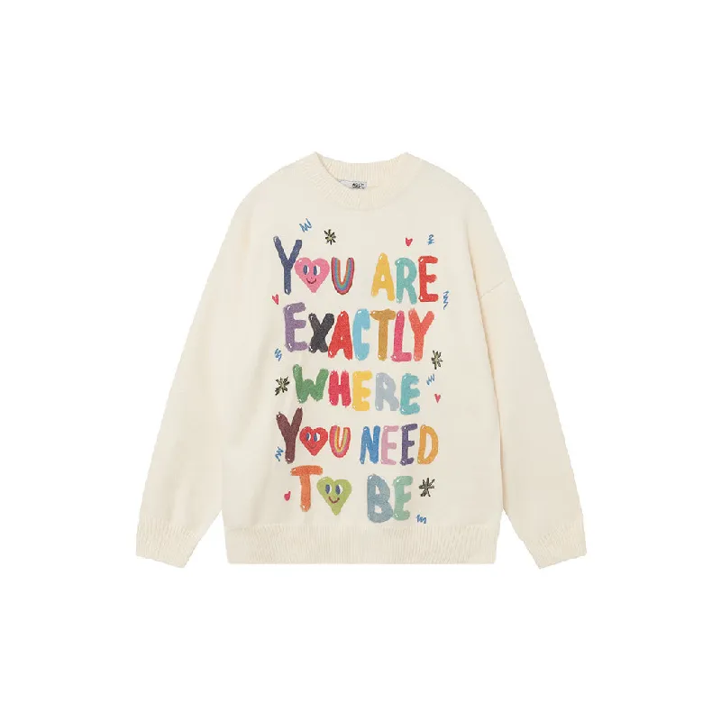 Fashionable Cartoon Letter Printed Long Sleeve Cotton Blended Fabric Sweater-0