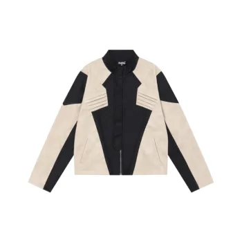 Vintage Stitching Contrast Color Pleated Motorcycle Jacket