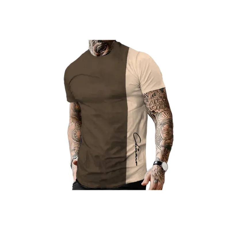 Graphic Color Block Round Neck Printing Casual Short Sleeve T shirt-2