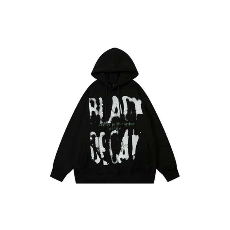 Retro Niche Graffiti Letter Printing Loose Fleece lined Hoodie-4