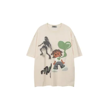 Hip Hop Retro West Coast Cartoon Print Short Sleeve T Shirt