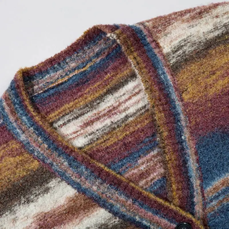 Retro Striped Blended Synthetic Fabrics Sweater-2