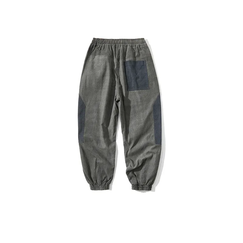 Retro Contrast Stitching Patch Decorative Jogger Pants-3