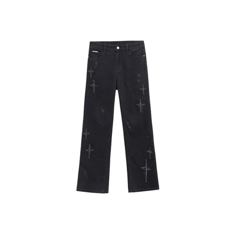 Retro Washed Embroidery Jeans-6