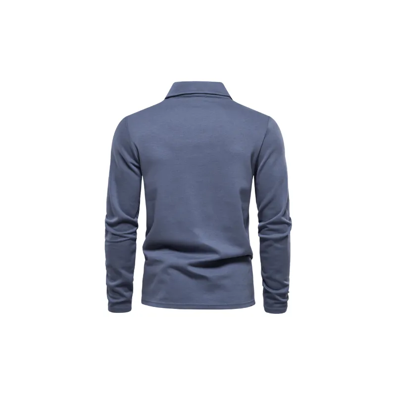 Casual Long Sleeve Cotton Blended Fabric Polo-4