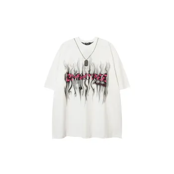 Hip Hop Smoke Letter Short Sleeved Street Belt Chain Loose T Shirt