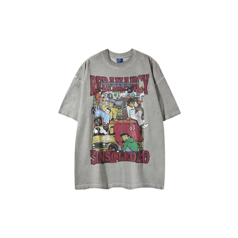 Street Washed Cotton Blended Fabric T Shirt-0