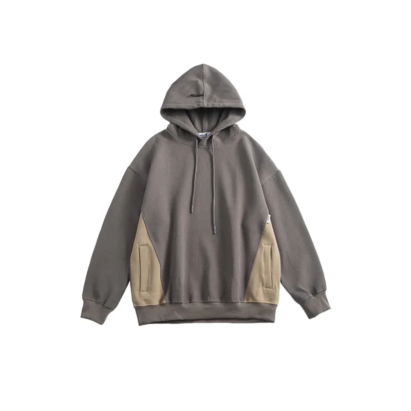 Cityboy Thickened Waffled Color Contrast Stitching Casual Hooded Sweatshirt-0